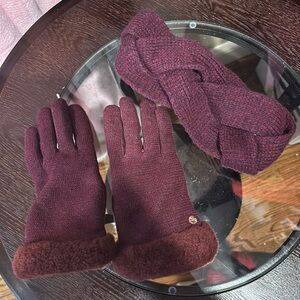UGG Maroon Knit Gloves and Headband Set